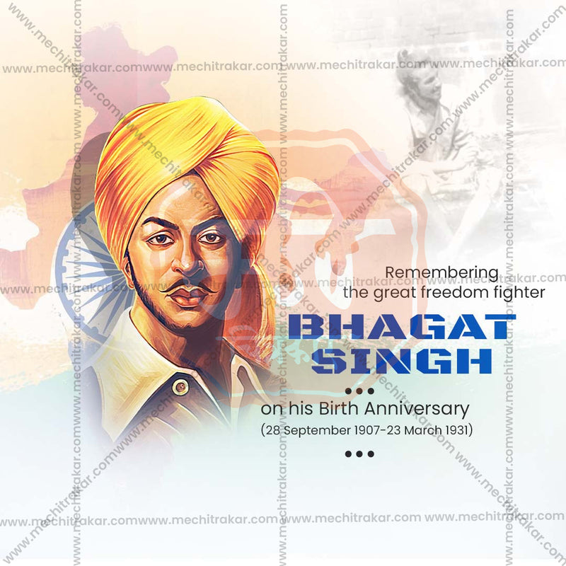 Load image into Gallery viewer, Professional Bhagat Singh Jayanti Template Design for Social Media in Marathi, Hindi, and English - PSD and JPG by Me Chitrakar
