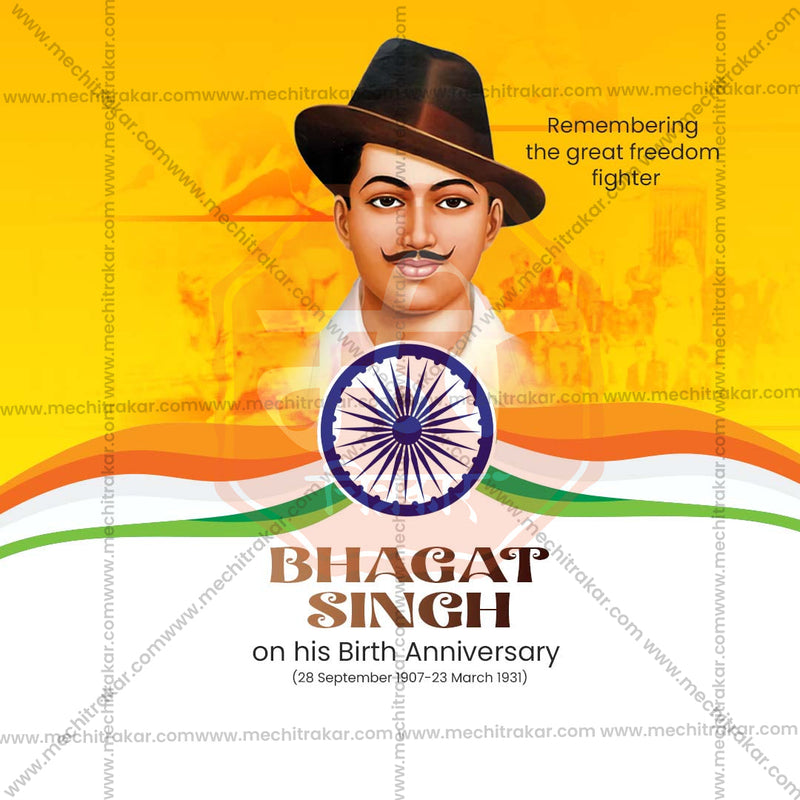 Load image into Gallery viewer, Elegant Bhagat Singh Jayanti Flyer Design in Marathi, Hindi, and English - High-Quality PSD and JPG by Me Chitrakar
