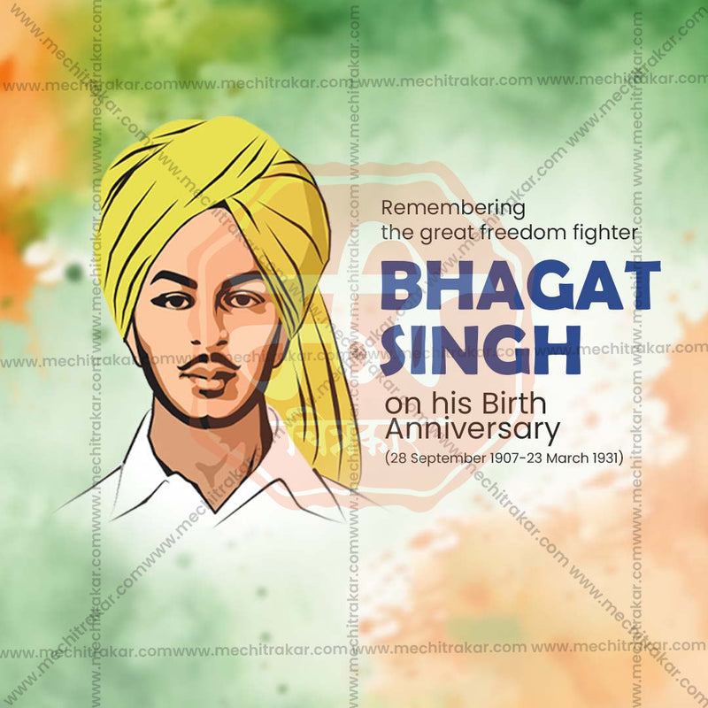 Load image into Gallery viewer, Beautiful Bhagat Singh Jayanti Event Poster in Marathi, Hindi, and English - High-Quality Editable PSD and JPG by Me Chitrakar
