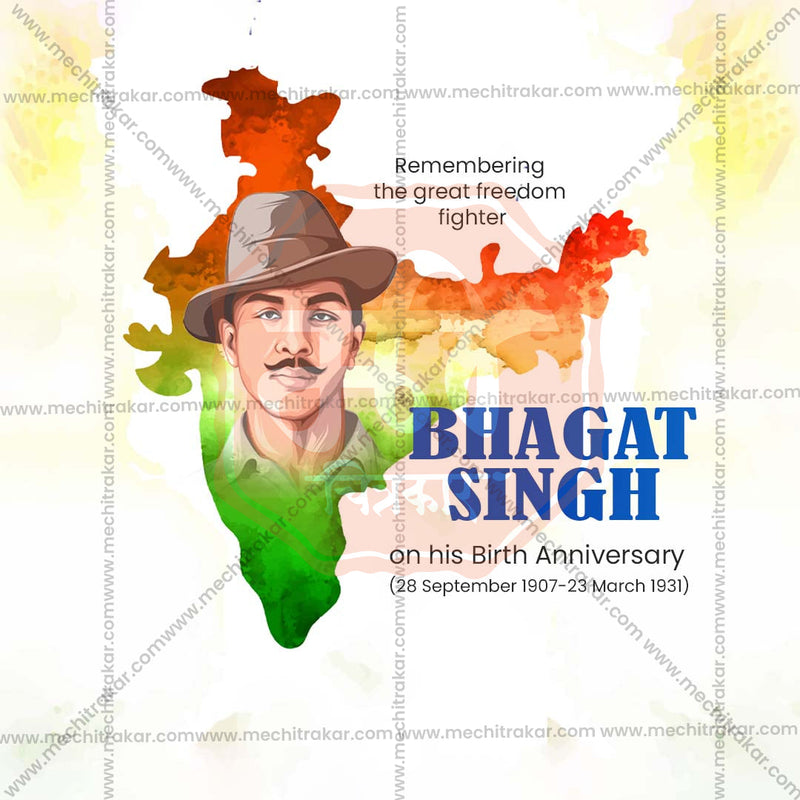 Load image into Gallery viewer, High-Quality Bhagat Singh Jayanti Festival Flyer in Marathi, Hindi, and English - Editable PSD and JPG by Me Chitrakar
