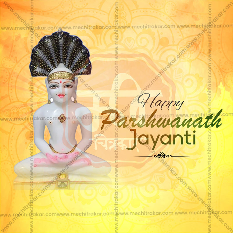 Load image into Gallery viewer, Elegant Bhagwan Parshwanath Jayanti Flyer Design in Marathi, Hindi, and English - High-Quality PSD and JPG by Me Chitrakar
