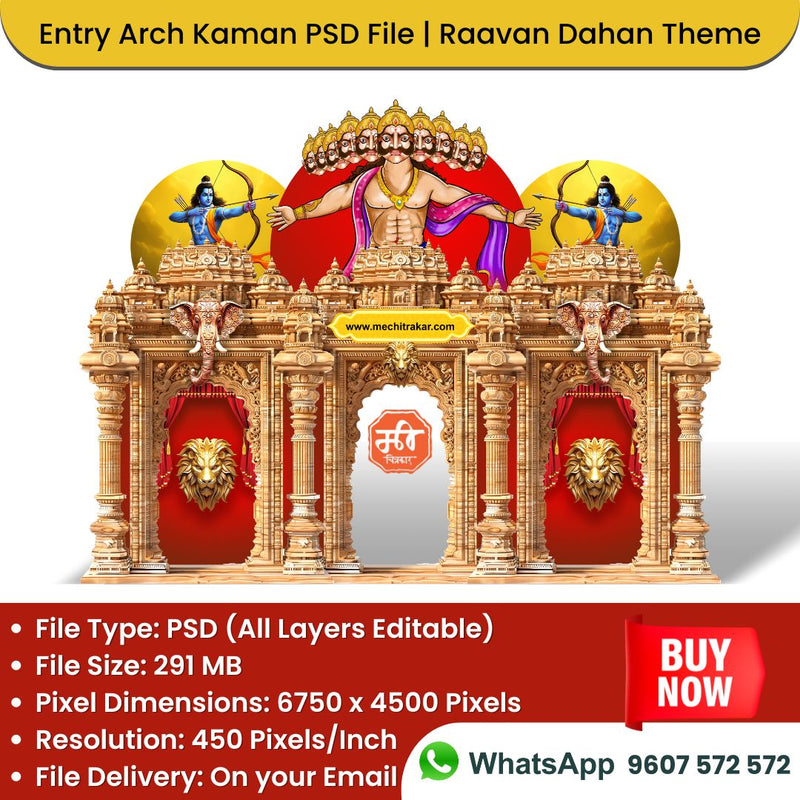 Load image into Gallery viewer, Ramayan Theme Entry Arch and Kamaan Template - Creative Editable PSD File - Mechitrakar | BEK0824-11
