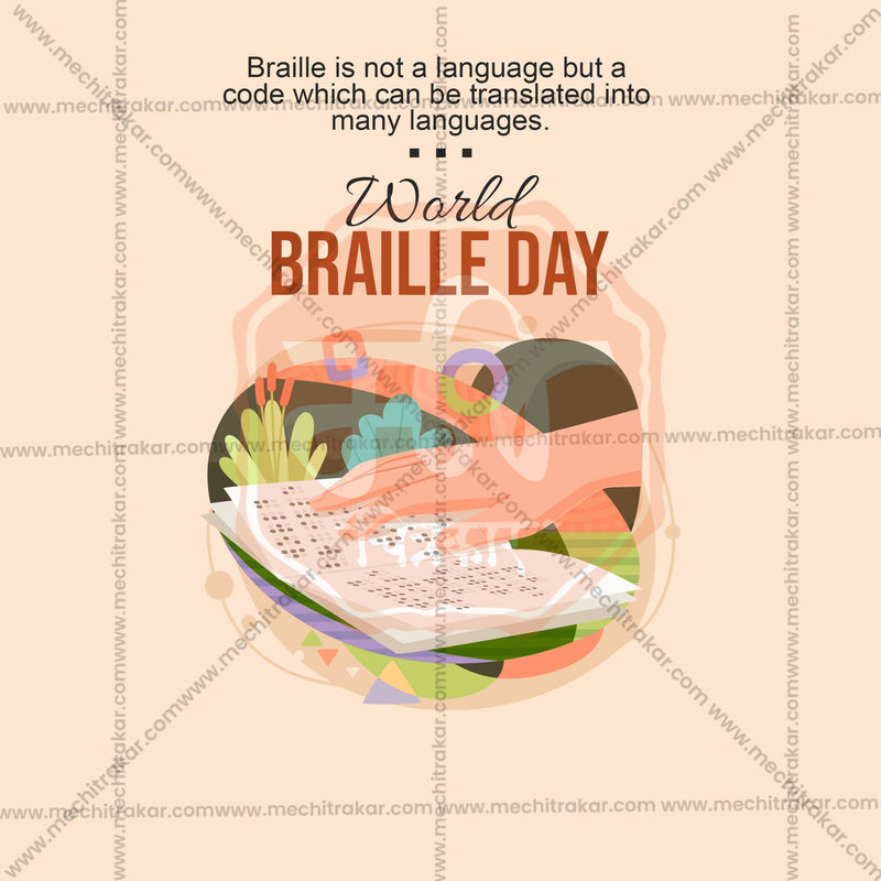 Load image into Gallery viewer, Professional World Braille Day Template Design for Social Media in Marathi, Hindi, and English - PSD and JPG by Me Chitrakar
