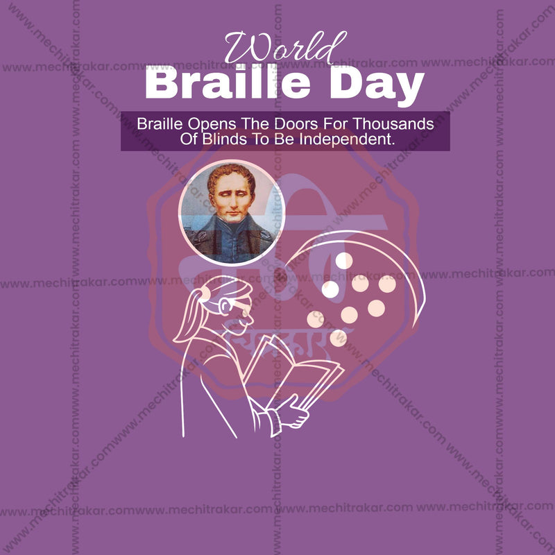 Load image into Gallery viewer, Stunning World Braille Day editable Banner in Marathi, Hindi, and English - Editable PSD and JPG by Me Chitrakar
