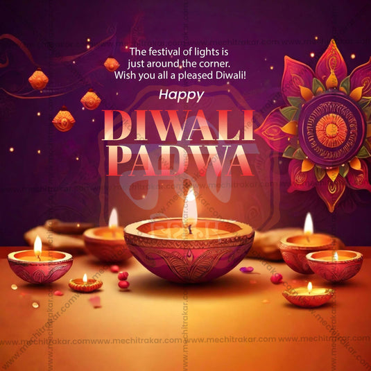 Creative Diwali Padwa editable Poster in Marathi, Hindi, and English - Editable PSD and JPG by Me Chitrakar