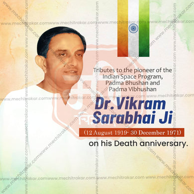 Stunning Dr. Vikram Sarabhai Punyatithi  editable Banner in Marathi, Hindi, and English - Editable PSD and JPG by Me Chitrakar