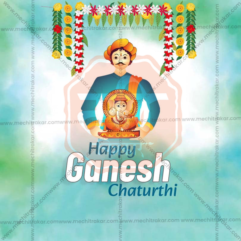 Load image into Gallery viewer, Creative Ganesh Chaturthi Festival Poster in Marathi, Hindi, and English - Editable PSD and JPG by Me Chitrakar
