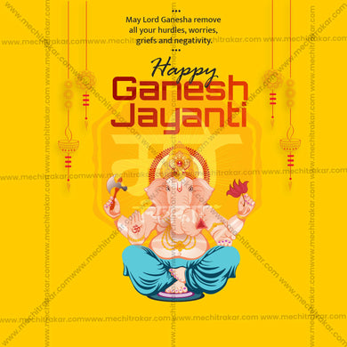 Beautiful Ganesh Jayanti Template Event Poster in Marathi, Hindi, and English - High-Quality Editable PSD and JPG by Me Chitrakar