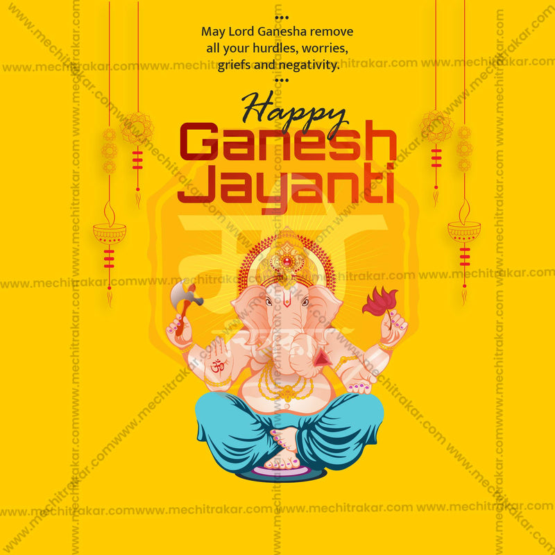 Load image into Gallery viewer, Beautiful Ganesh Jayanti Template Event Poster in Marathi, Hindi, and English - High-Quality Editable PSD and JPG by Me Chitrakar
