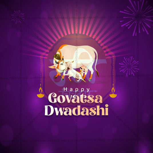 Creative Govatsa Dwadashi Festival Poster in Marathi, Hindi, and English - Editable PSD and JPG by Me Chitrakar