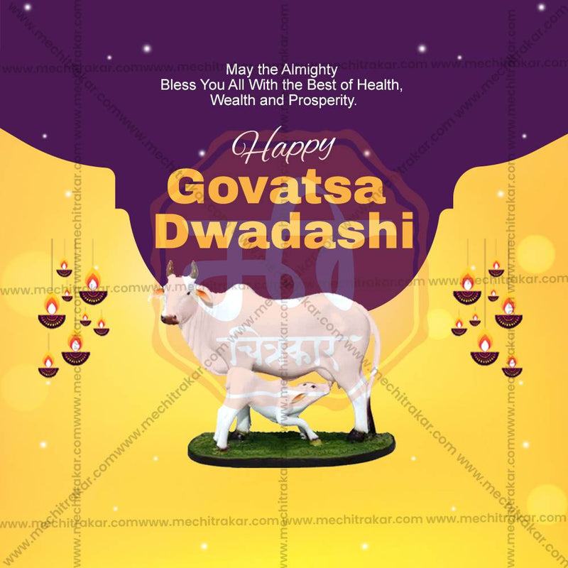 Load image into Gallery viewer, Elegant Govatsa Dwadashi Flyer Design in Marathi, Hindi, and English - High-Quality PSD and JPG by Me Chitrakar
