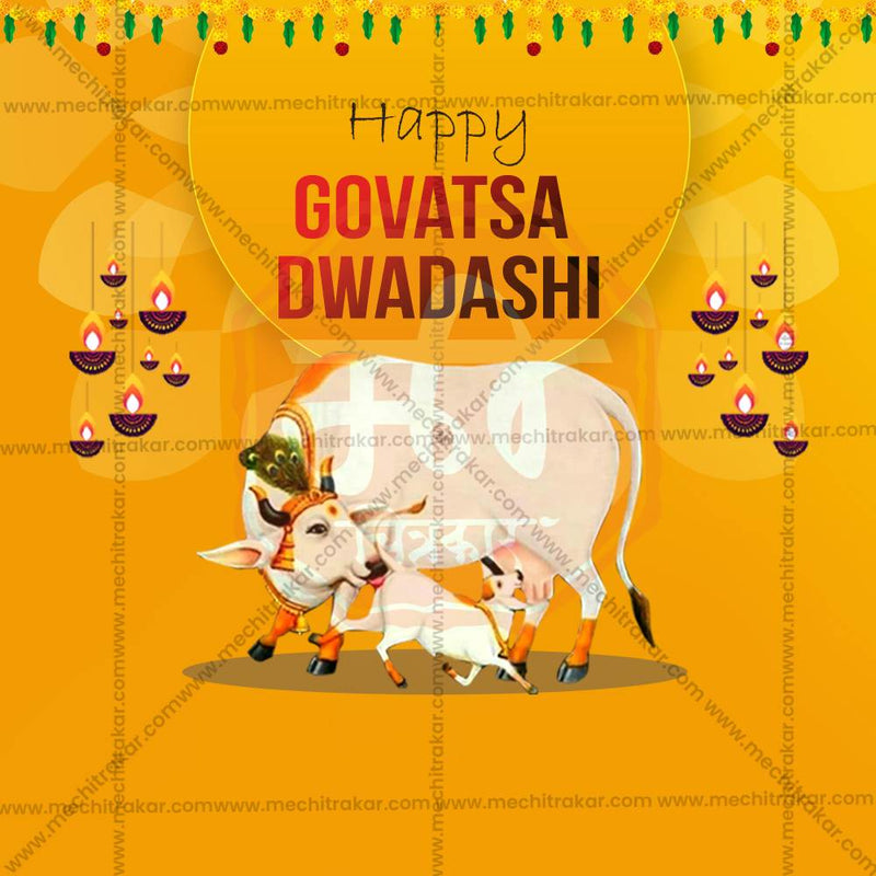 Load image into Gallery viewer, Beautiful Govatsa Dwadashi Event Poster in Marathi, Hindi, and English - High-Quality Editable PSD and JPG by Me Chitrakar
