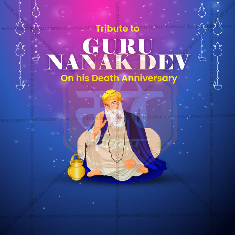 Load image into Gallery viewer, Beautiful Guru Nanak Punyatithi Event Poster in Marathi, Hindi, and English - High-Quality Editable PSD and JPG by Me Chitrakar
