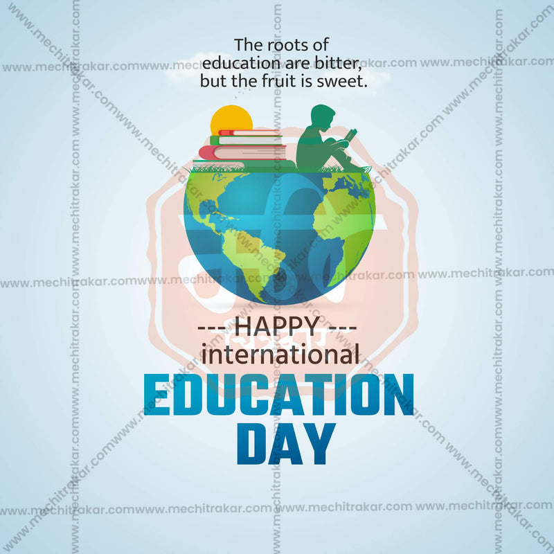 Load image into Gallery viewer, Stunning Antarashtriya Shikshan Din (International Education Day)  editable Banner in Marathi, Hindi, and English - Editable PSD and JPG by Me Chitrakar
