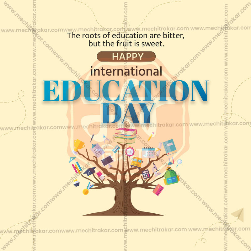 Load image into Gallery viewer, Beautiful Antarashtriya Shikshan Din (International Education Day)  Event Poster in Marathi, Hindi, and English - High-Quality Editable PSD and JPG by Me Chitrakar
