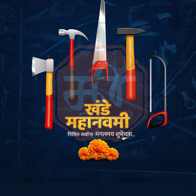 Creative KhandeMahanavami Festival Poster in Marathi, Hindi, and English - Editable PSD and JPG by Me Chitrakar