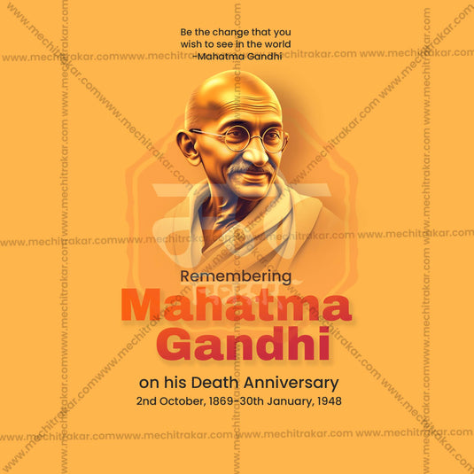 Professional Mahatma Gandhi Punyatithi Template Design in Marathi, Hindi, and English - High-Quality Editable PSD and JPG by Me Chitrakar