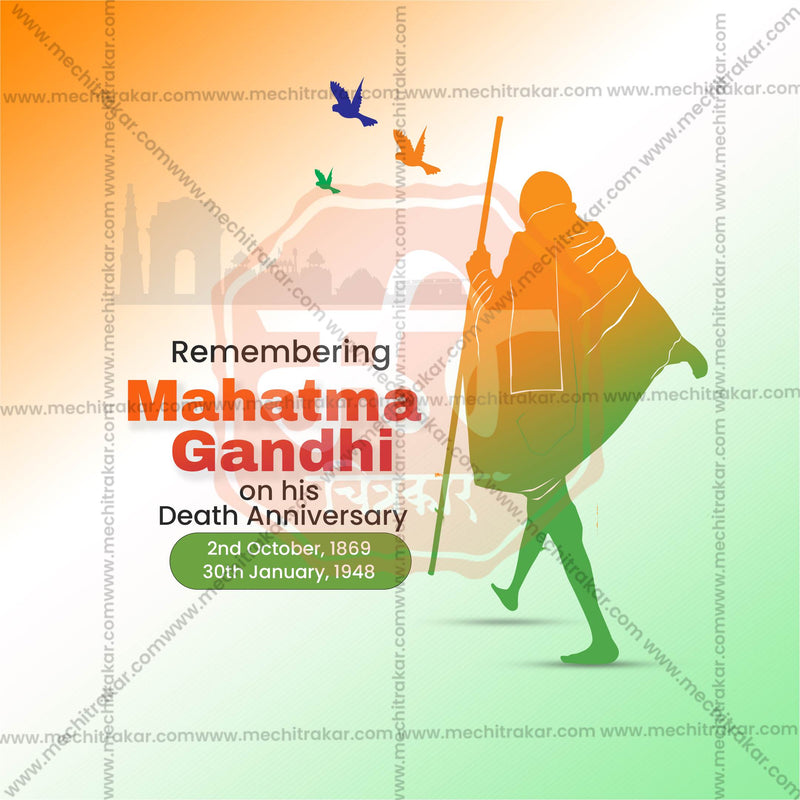 Load image into Gallery viewer, Beautiful Mahatma Gandhi Punyatithi Template Event Poster in Marathi, Hindi, and English - High-Quality Editable PSD and JPG by Me Chitrakar
