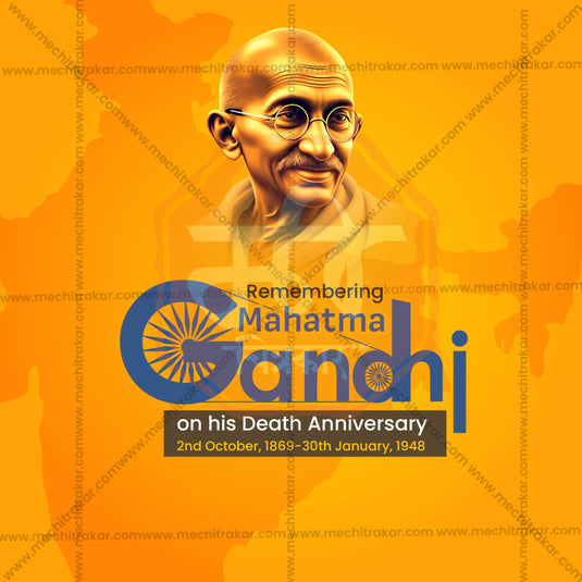 Attractive Mahatma Gandhi Punyatithi Template editable Banner in Marathi, Hindi, and English - PSD and JPG by Me Chitrakar