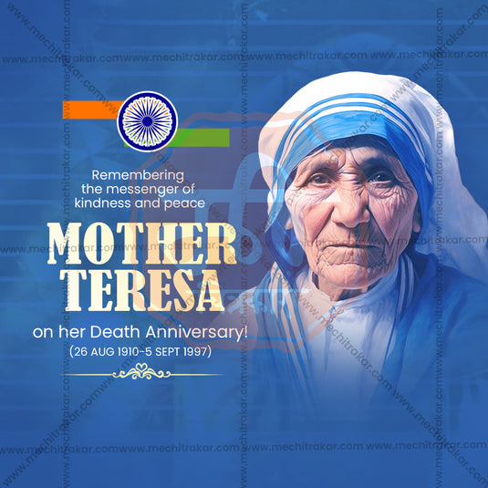 Professional Mother Teresa Punyatithi Template Design for Social Media in Marathi, Hindi, and English - PSD and JPG by Me Chitrakar