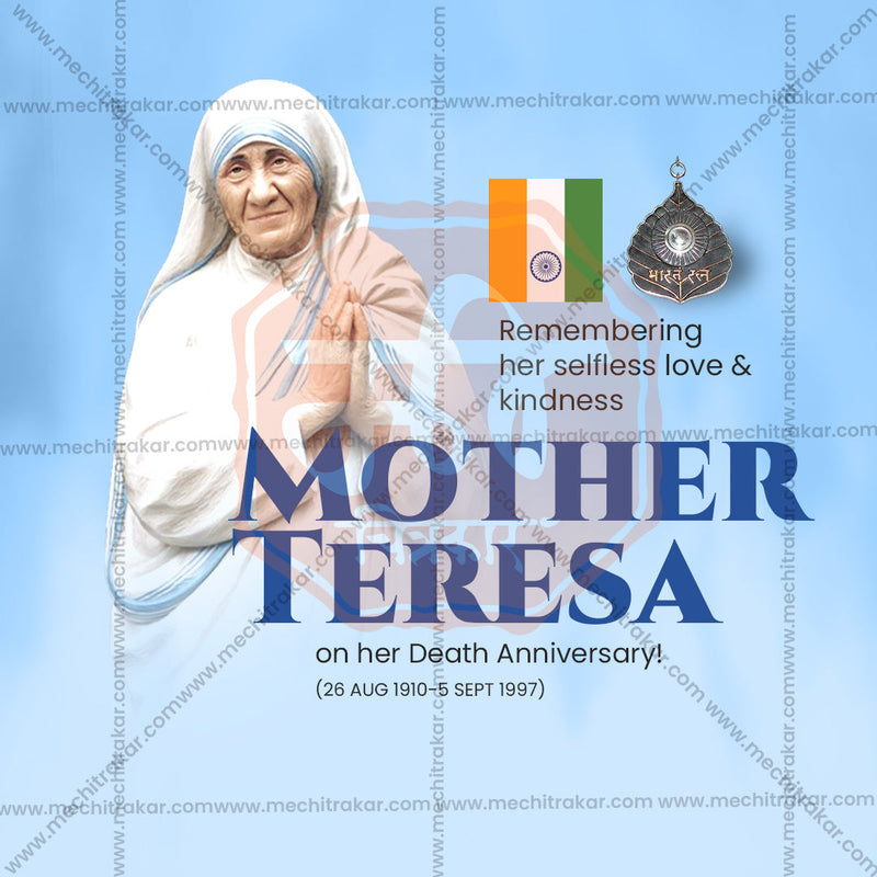 Load image into Gallery viewer, Beautiful Mother Teresa Punyatithi Event Poster in Marathi, Hindi, and English - High-Quality Editable PSD and JPG by Me Chitrakar
