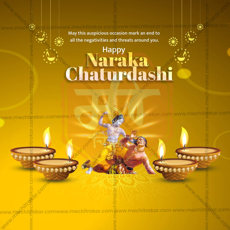 Load image into Gallery viewer, Creative Naraka Chaturdashi Festival Poster in Marathi, Hindi, and English - Editable PSD and JPG by Me Chitrakar
