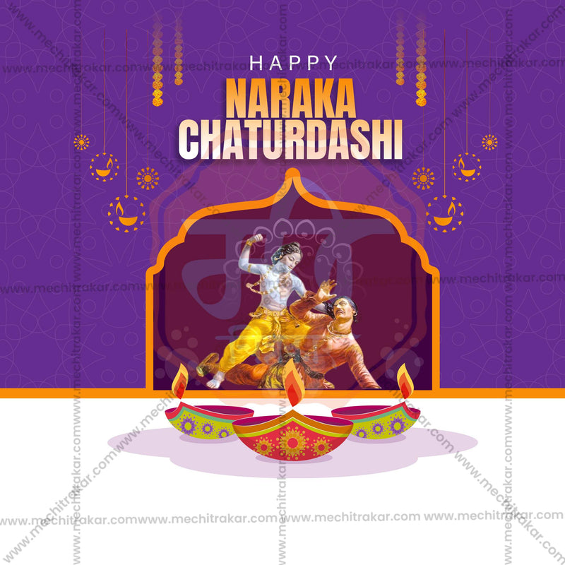 Load image into Gallery viewer, High-Quality Naraka Chaturdashi Festival Social Media Post in Marathi, Hindi, and English - PSD and JPG by Me Chitrakar
