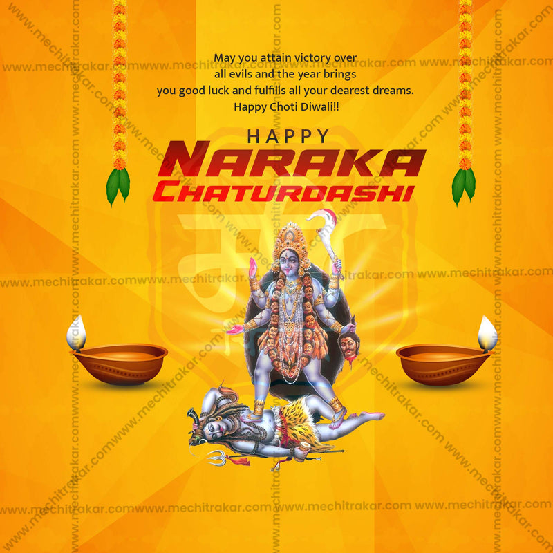 Load image into Gallery viewer, Stunning Naraka Chaturdashi Festival Banner in Marathi, Hindi, and English - Editable PSD and JPG by Me Chitrakar
