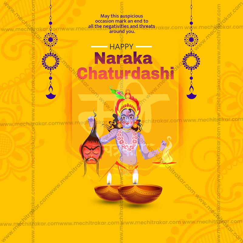 Load image into Gallery viewer, Elegant Naraka Chaturdashi Flyer Design in Marathi, Hindi, and English - High-Quality PSD and JPG by Me Chitrakar
