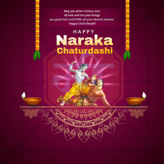 Beautiful Naraka Chaturdashi Event Poster in Marathi, Hindi, and English - High-Quality Editable PSD and JPG by Me Chitrakar