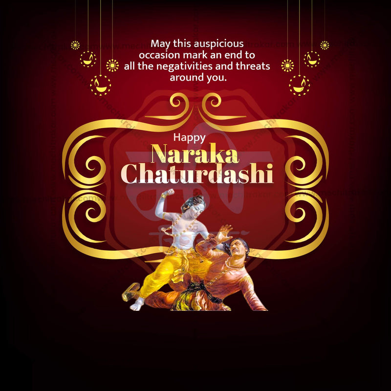 Load image into Gallery viewer, High-Quality Naraka Chaturdashi Festival Flyer in Marathi, Hindi, and English - Editable PSD and JPG by Me Chitrakar
