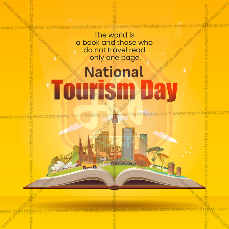 Load image into Gallery viewer, Beautiful National Tourism Day Event Poster in Marathi, Hindi, and English - High-Quality Editable PSD and JPG by Me Chitrakar
