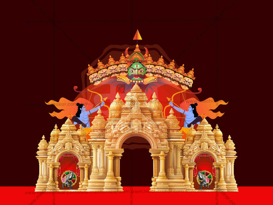 Entry Arch and Kamaan Template | Ravana-Dahan Theme | Editable PSD File - Mechitrakar | BEK0924-25