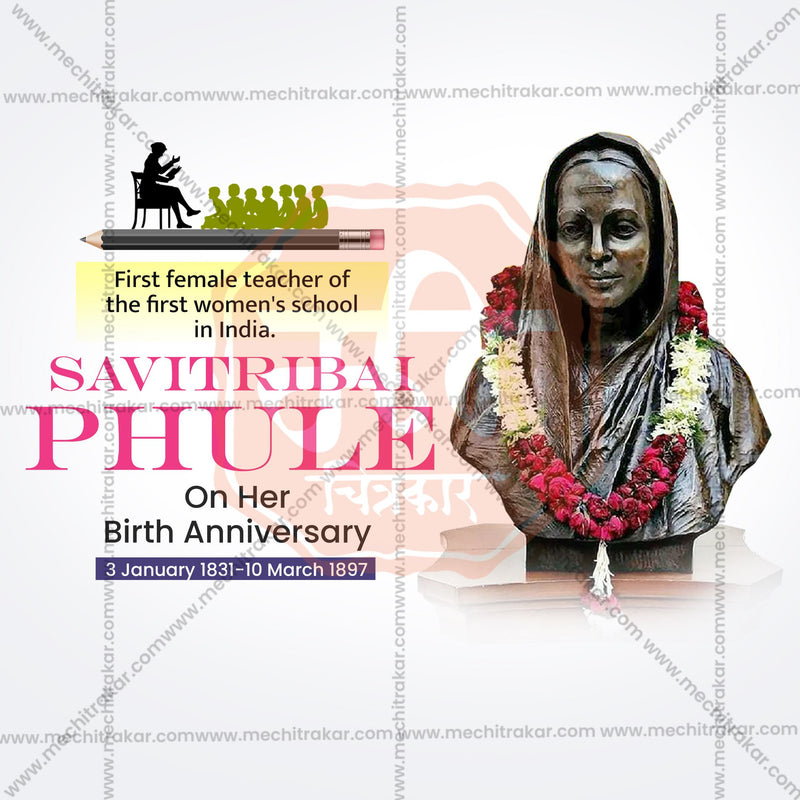 Load image into Gallery viewer, ProfessionalSavitribai Phule Jayanti Template Design for Social Media in Marathi, Hindi, and English - PSD and JPG by Me Chitrakar
