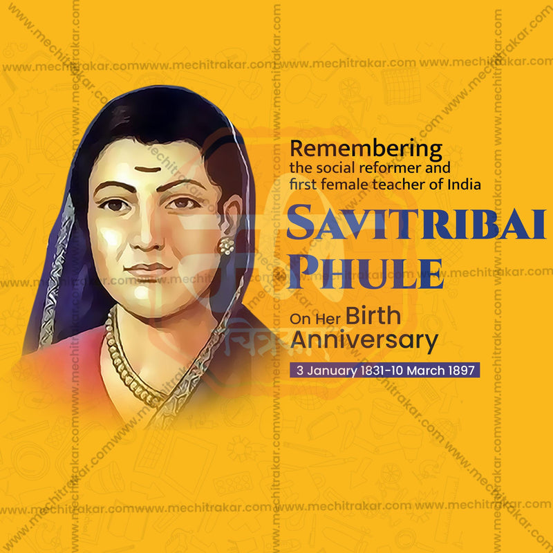 Load image into Gallery viewer, CreativeSavitribai Phule Jayanti editable Poster in Marathi, Hindi, and English - Editable PSD and JPG by Me Chitrakar
