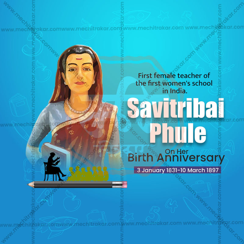 Load image into Gallery viewer, BeautifulSavitribai Phule Jayanti Event Poster in Marathi, Hindi, and English - High-Quality Editable PSD and JPG by Me Chitrakar
