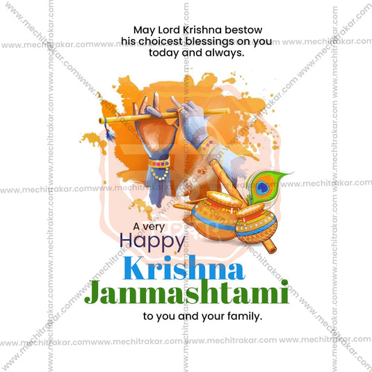 Professional Sri Krishna Janmashtami Template Design in Marathi, Hindi, and English - High-Quality Editable PSD and JPG by Me Chitrakar