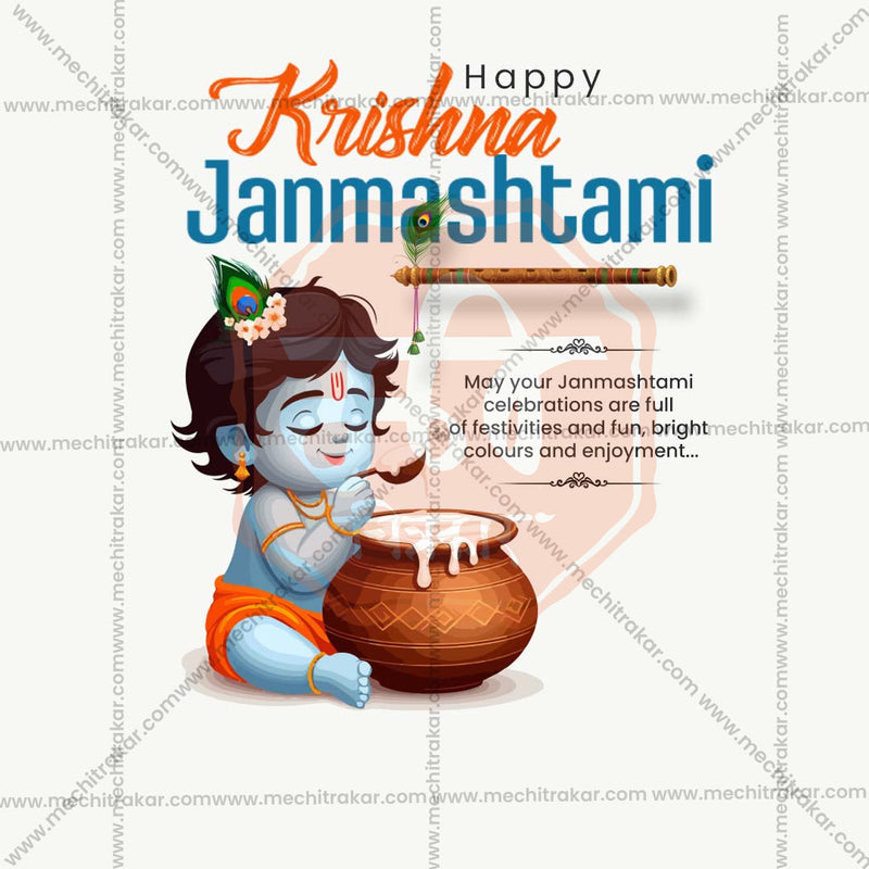 Load image into Gallery viewer, Stunning Sri Krishna Janmashtami Festival Banner in Marathi, Hindi, and English - Editable PSD and JPG by Me Chitrakar
