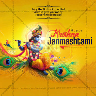 Premium Sri Krishna Janmashtami Festival Invitation in Marathi, Hindi, and English - Editable PSD and JPG by Me Chitrakar