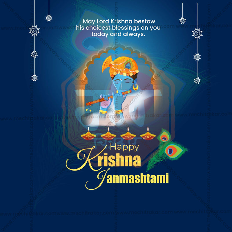 Load image into Gallery viewer, High-Quality Sri Krishna Janmashtami Festival Flyer in Marathi, Hindi, and English - Editable PSD and JPG by Me Chitrakar
