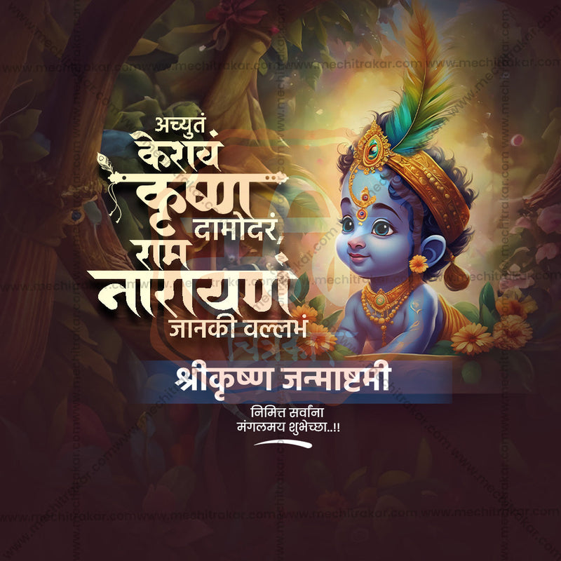 Load image into Gallery viewer, Premium Sri Krishna Janmashtami Festival Invitation in Marathi, Hindi, and English - Editable PSD and JPG by Me Chitrakar
