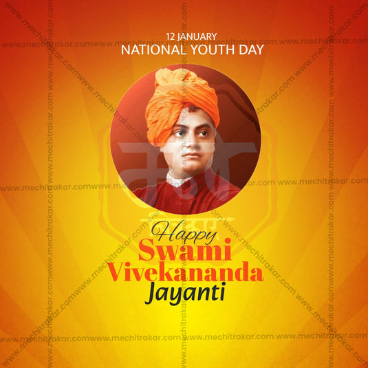 Creative Swami Vivekananda Jayanti editable Poster in Marathi, Hindi, and English - Editable PSD and JPG by Me Chitrakar