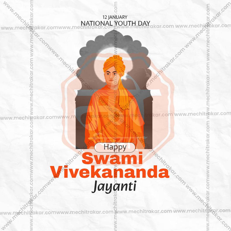 Load image into Gallery viewer, Beautiful Swami Vivekananda Jayanti Event Poster in Marathi, Hindi, and English - High-Quality Editable PSD and JPG by Me Chitrakar
