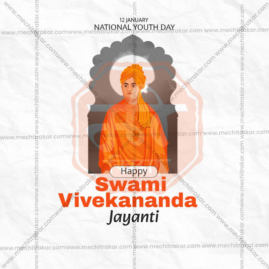 Beautiful Swami Vivekananda Jayanti Event Poster in Marathi, Hindi, and English - High-Quality Editable PSD and JPG by Me Chitrakar