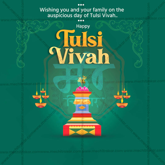 High-Quality Tulsi Vivah editable Flyer in Marathi, Hindi, and English - Editable PSD and JPG by Me Chitrakar