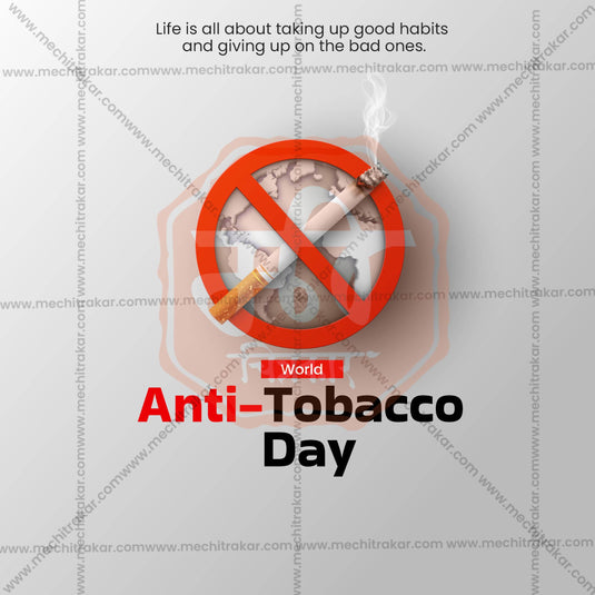 Stunning World No Tobacco Day, Anti-Tobacco Day, and Anti-Smoking Day editable Banner in Marathi, Hindi, and English - Editable PSD and JPG by Me Chitrakar