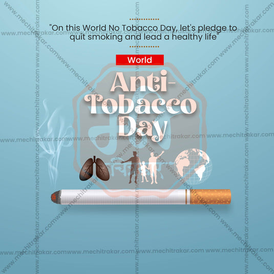 Attractive World No Tobacco Day, Anti-Tobacco Day, and Anti-Smoking Day editable Banner in Marathi, Hindi, and English - PSD and JPG by Me Chitrakar