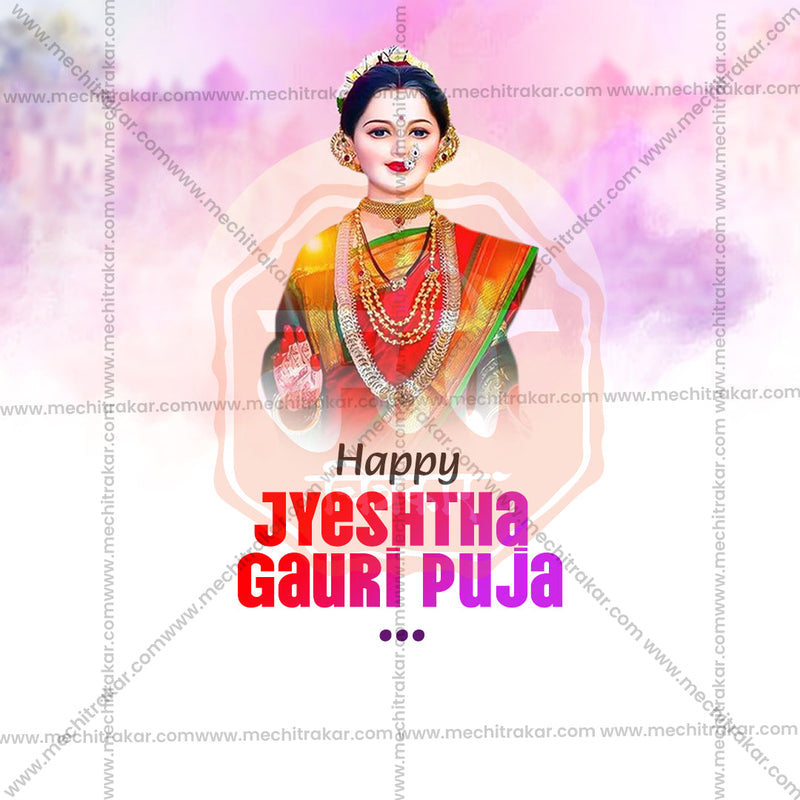 Load image into Gallery viewer, Professional Jyeshta Gauri Avahan Template Design for Social Media in Marathi, Hindi, and English - PSD and JPG by Me Chitrakar
